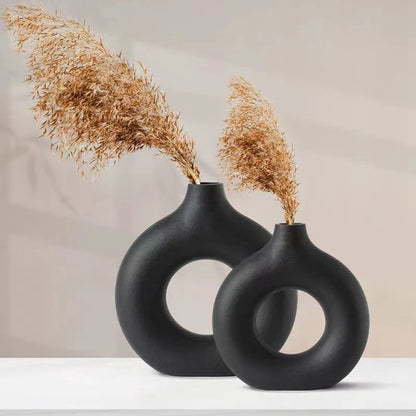 Vaso De Forma Criativa Donut,Vaso Decorativo Estilo INS Estilo Nórdico Vaso De Plástico,Material Cerâmico Da Imitação,Arranjo Floral Único Ramo Mesa De Jantar,Casa Sala De Estar Decoração