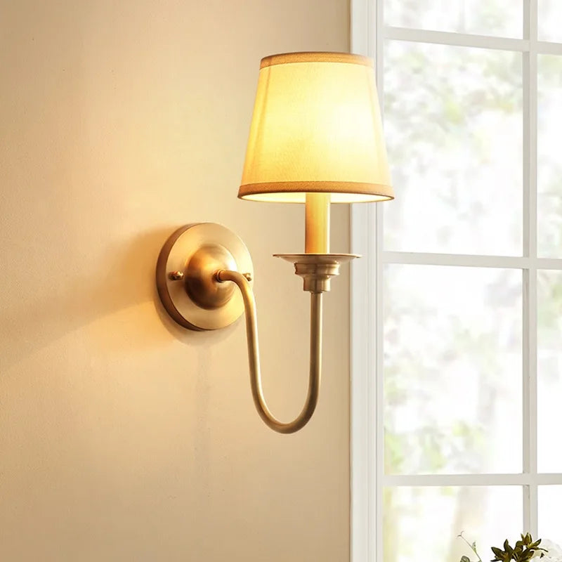 Luminária de parede de cobre completa, clássica americana, lâmpada de cabeceira para quarto, iluminação nórdica, simples, sala de estar, corredor