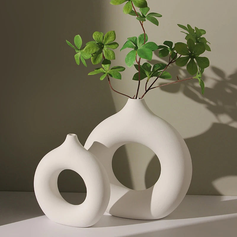 Vaso De Forma Criativa Donut,Vaso Decorativo Estilo INS Estilo Nórdico Vaso De Plástico,Material Cerâmico Da Imitação,Arranjo Floral Único Ramo Mesa De Jantar,Casa Sala De Estar Decoração