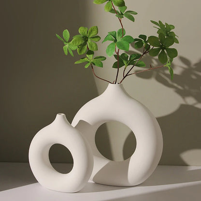 Vaso De Forma Criativa Donut,Vaso Decorativo Estilo INS Estilo Nórdico Vaso De Plástico,Material Cerâmico Da Imitação,Arranjo Floral Único Ramo Mesa De Jantar,Casa Sala De Estar Decoração