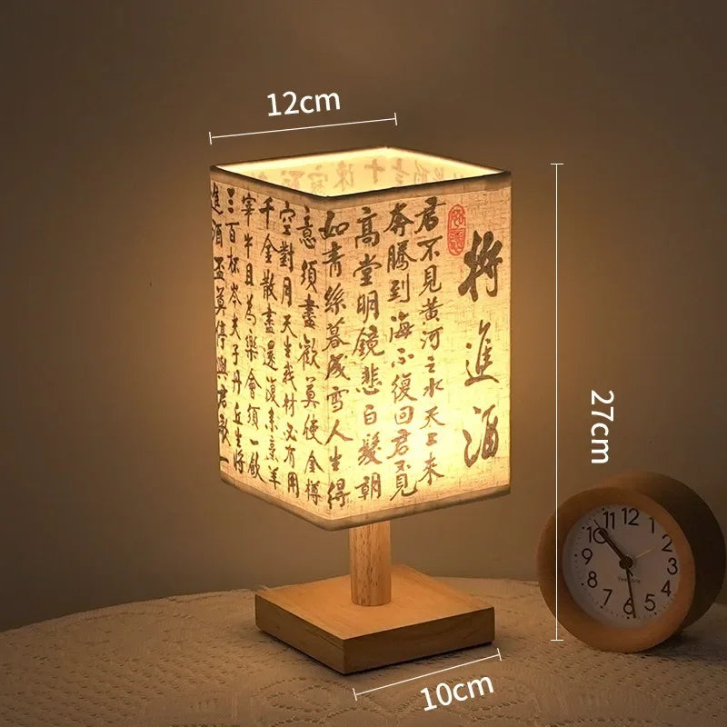 Decoração led candeeiros de mesa simples regulável plug night light tecido abajur quadrado quarto estilo chinês luzes cabeceira