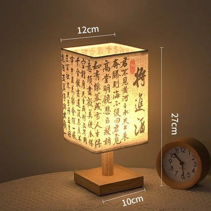 Decoração led candeeiros de mesa simples regulável plug night light tecido abajur quadrado quarto estilo chinês luzes cabeceira