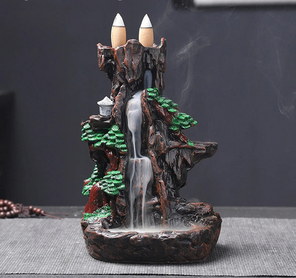 Multi estilo montanhas rio cachoeira queimador de incenso fonte backflow aroma fumaça incensário titular casa com 10 pçs cones incenso
