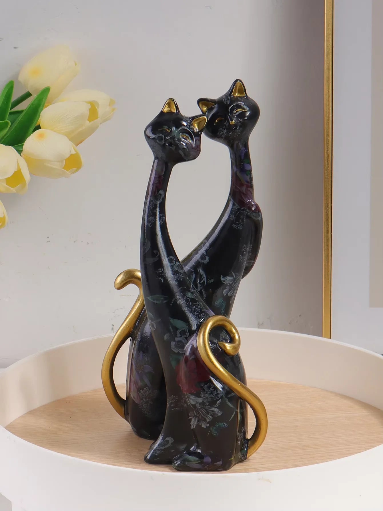 Criativo aquarela casal gato escultura resina material casa arte decorativa quarto sala de estar entrada corredor estatueta
