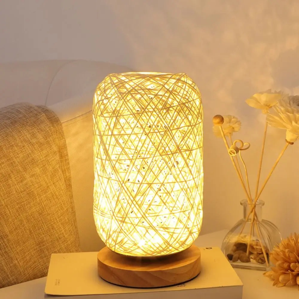 Fio de rattan de madeira led night light criativo minimalista lâmpada cabeceira usb plug atmosfera romântica luz escritório casamento