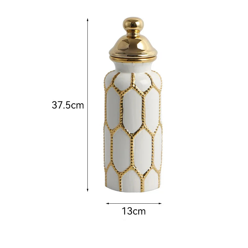 Vaso Luxo Europeu | Cerâmica com Detalhes em Ouro