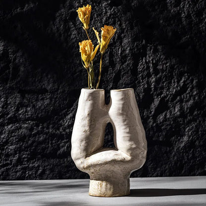 CAPIRON-Vaso de Porcelana Cerâmica H, Boca Dupla, Nórdico Boho, Wabi-sabi, Vaso Decorativo para Flores Secas, Grama Pampas, Escritório