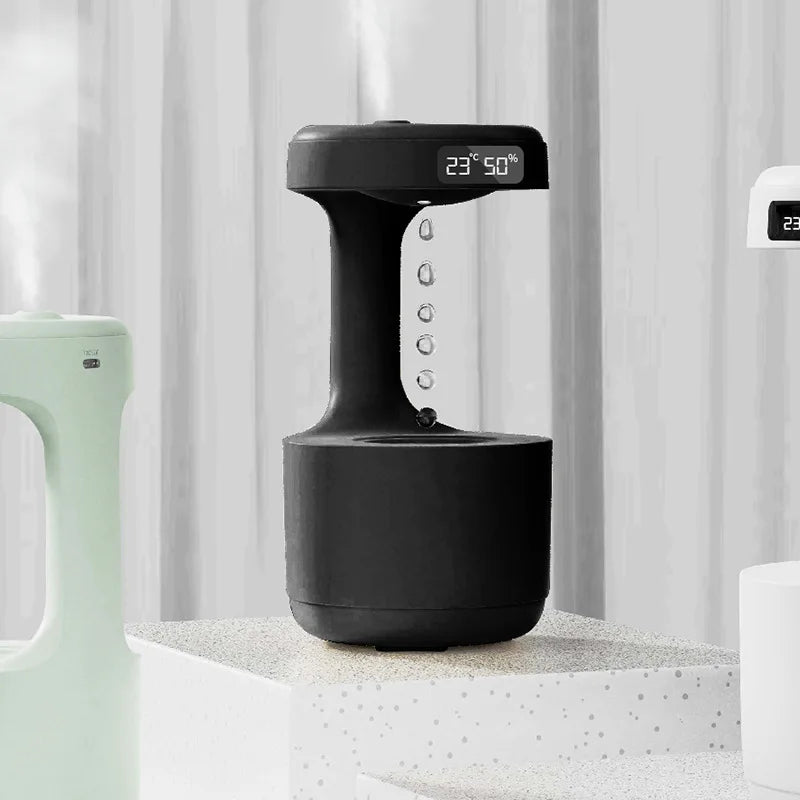Umidificador de gotas de água anti-gravidade com display de relógio LED, tecnologia preta criativa - para decoração de casa, presentes para amigos