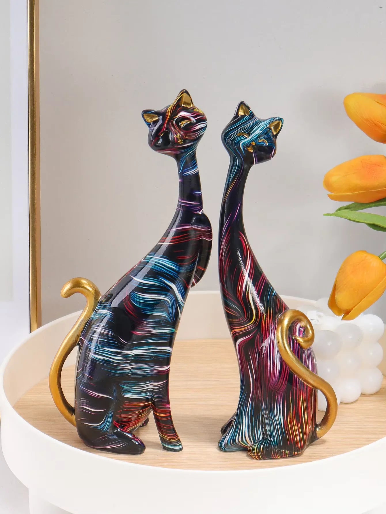 Criativo aquarela casal gato escultura resina material casa arte decorativa quarto sala de estar entrada corredor estatueta