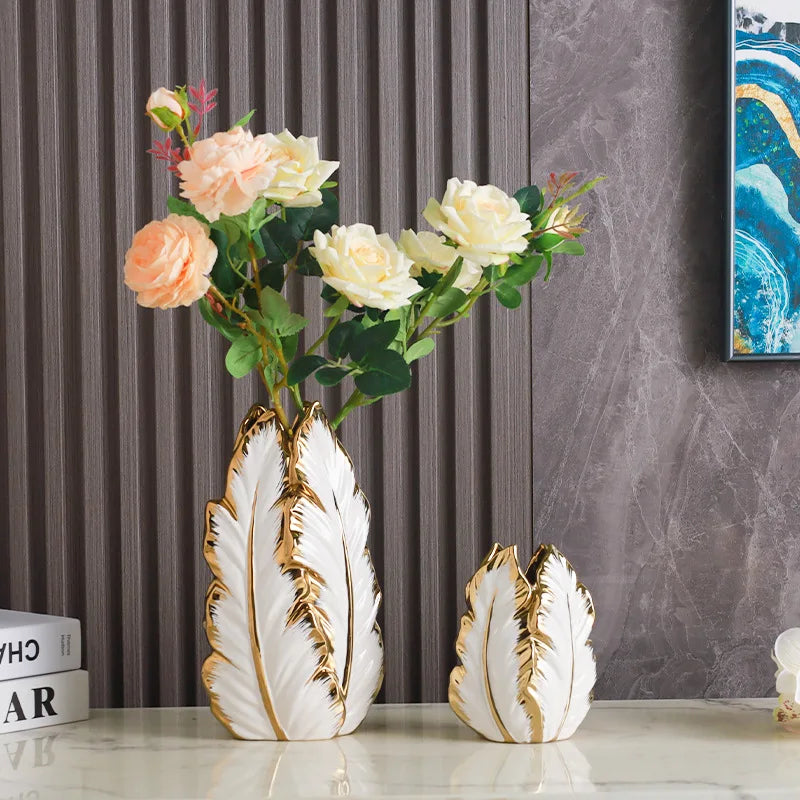 Vasos de cerâmica pintados a ouro de luxo com luz nórdica, sala de estar personalizada, decoração de varanda, armário de TV, casa criativa d