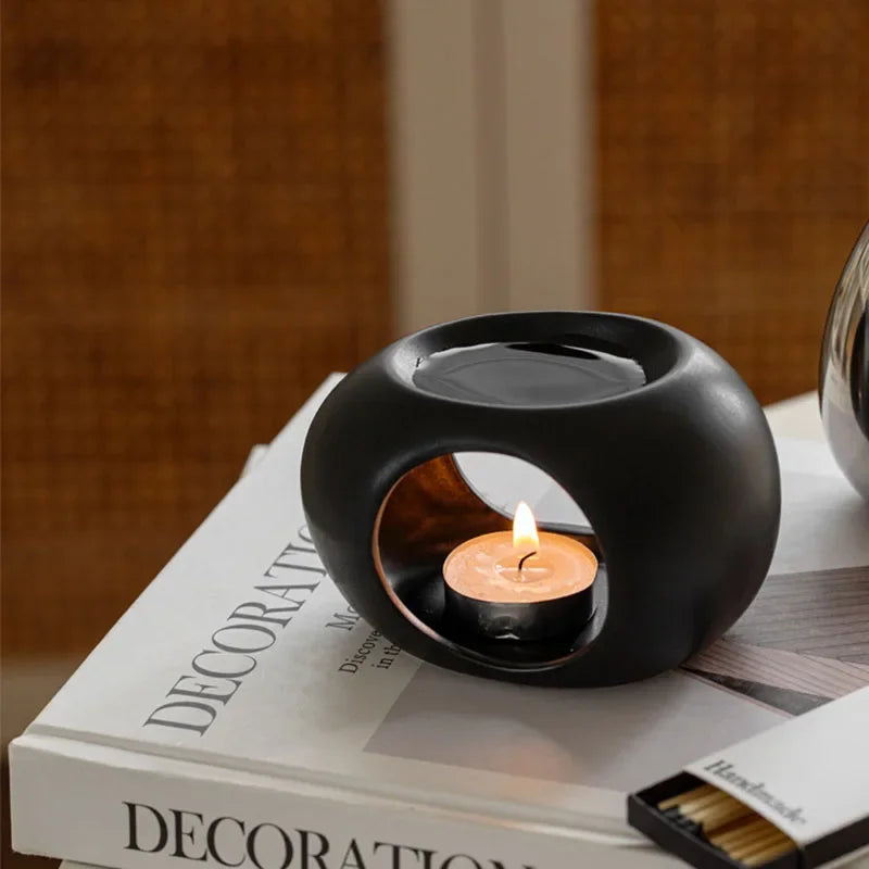 Simples preto vela suporte de aquecimento cerâmica óleo essencial reed difusor forno doméstico spa aromaterapia queimador incenso