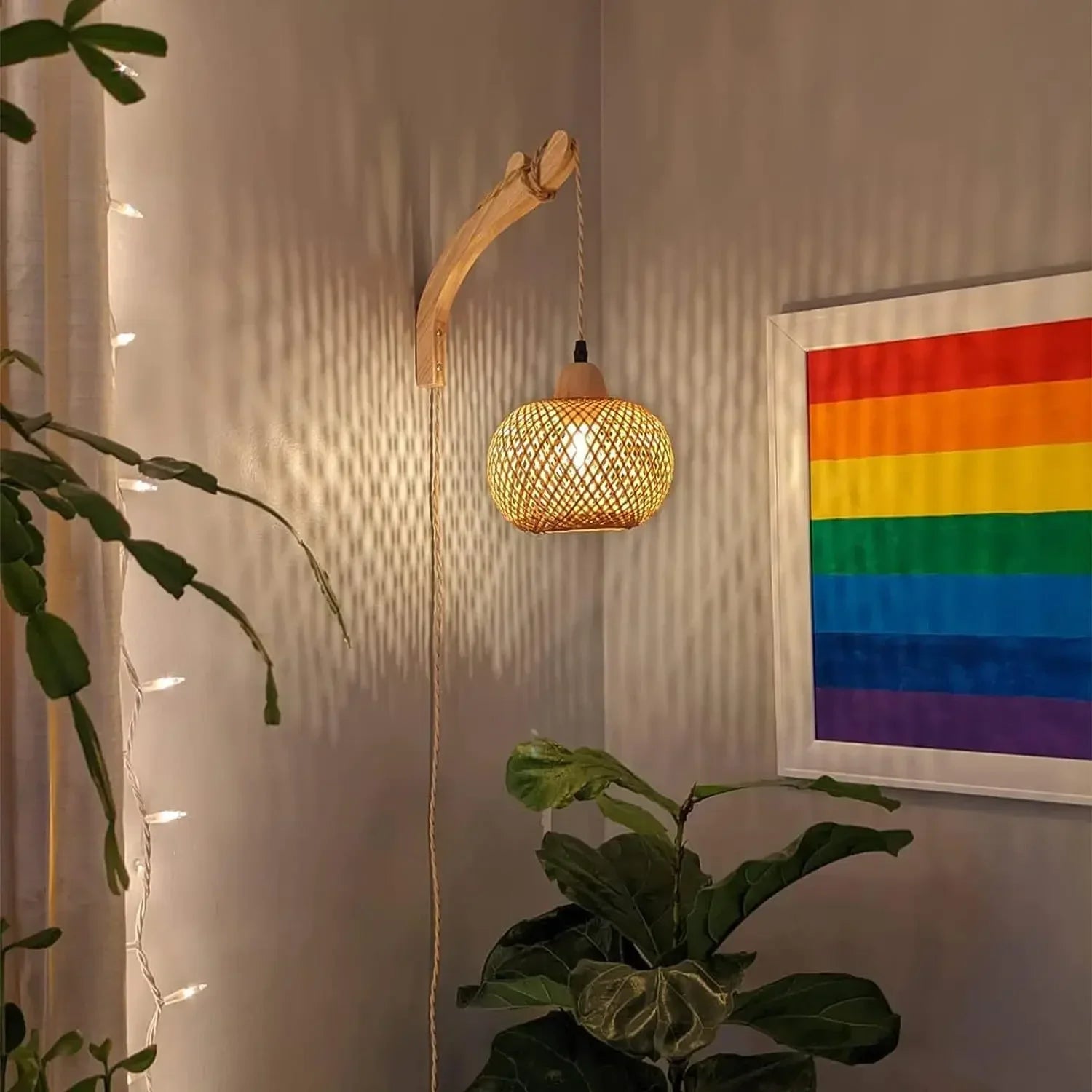 Lanterna de bambu lâmpada de parede natural rattan vime e27 lustres mão-tecido decoração do quarto de bambu abajures luminárias de parede