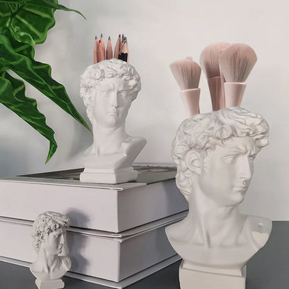 Arte criativa vaso de flor maquiagem escova armazenamento caneta titular david estátua resina medici vaso organizador mesa decoração para casa ornamentos