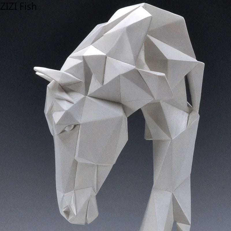 Cabeça de cavalo ornamentos resina nórdico moderno decoração para casa arte animal geométrico origami artesanato mobiliário mesa decoração estatueta