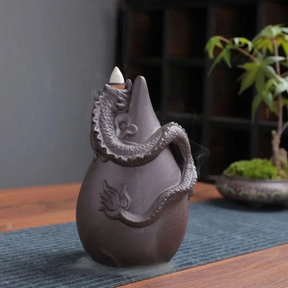 Retro artesanal cerâmica dragão cachoeira backflow queimador de incenso zen vara titular incensário sala estar artesanato ornamento