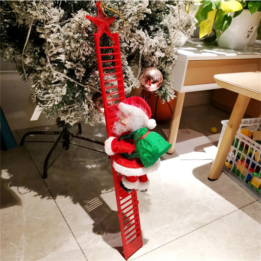 2024 papai noel boneca escada de escalada com música enfeites de árvore de natal decorações para casa 2023 navidad ano novo crianças presente