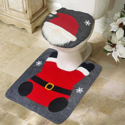 Capa de assento de vaso sanitário gnome de natal com tapete gnome absorvente de água capa de assento de vaso sanitário para natal conjunto de capa de assento de vaso sanitário à prova de poeira