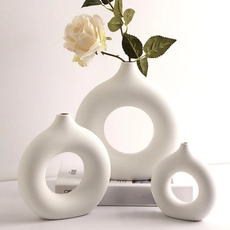 Vaso De Forma Criativa Donut,Vaso Decorativo Estilo INS Estilo Nórdico Vaso De Plástico,Material Cerâmico Da Imitação,Arranjo Floral Único Ramo Mesa De Jantar,Casa Sala De Estar Decoração