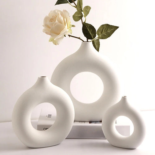 Vaso De Forma Criativa Donut,Vaso Decorativo Estilo INS Estilo Nórdico Vaso De Plástico,Material Cerâmico Da Imitação,Arranjo Floral Único Ramo Mesa De Jantar,Casa Sala De Estar Decoração