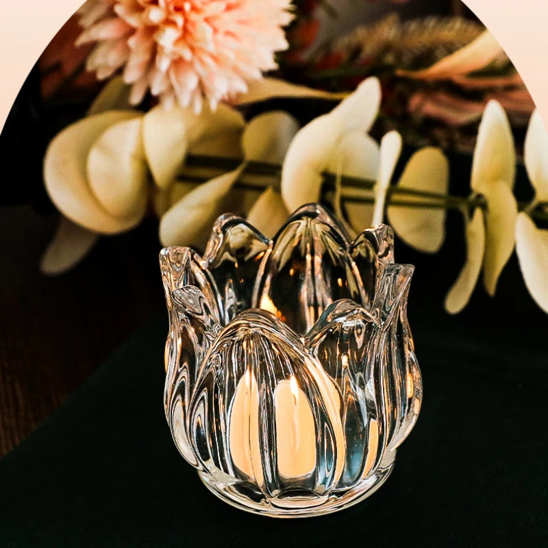 Tulip Glass Candle Holder para Casamento Romântico, Clear Table Ornament, Acessórios para Jóias, Presentes Artesanais Vintage, Home Decor
