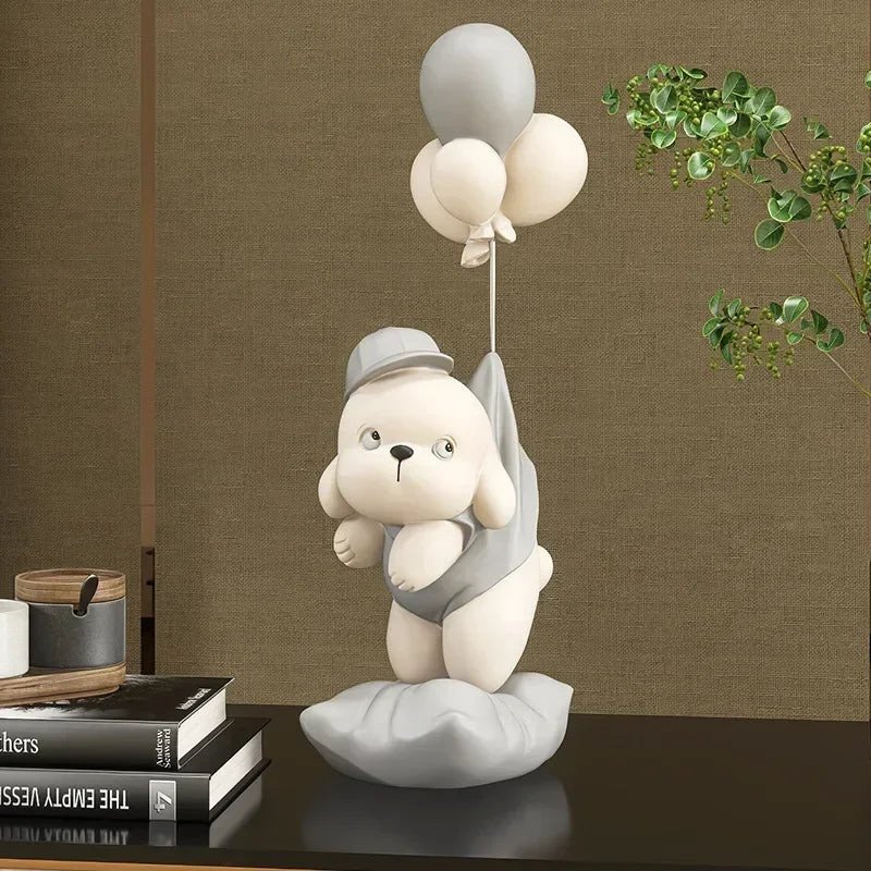 Decoração de casa criativa cão urso esculturas balão filhote de cachorro estátuas casa ornamento decorativo estatueta para armário tv sala estar decoração