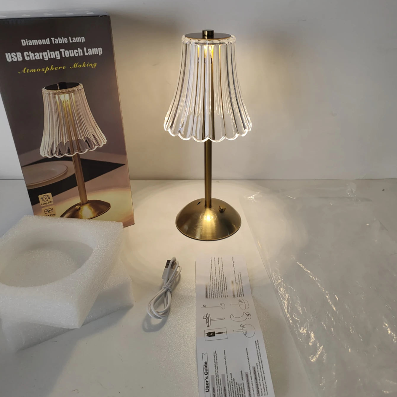 Luminária de mesa retrô de cristal, lâmpada de cabeceira para quarto, atmosfera luxuosa, recarregável, escurecimento, luz led