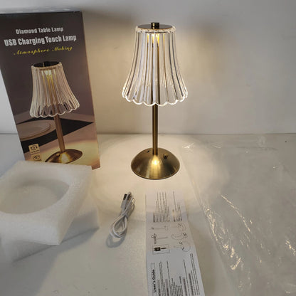 Luminária de mesa retrô de cristal, lâmpada de cabeceira para quarto, atmosfera luxuosa, recarregável, escurecimento, luz led