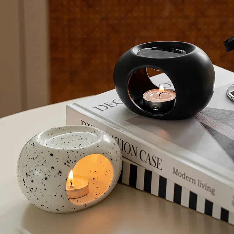 Simples preto vela suporte de aquecimento cerâmica óleo essencial reed difusor forno doméstico spa aromaterapia queimador incenso