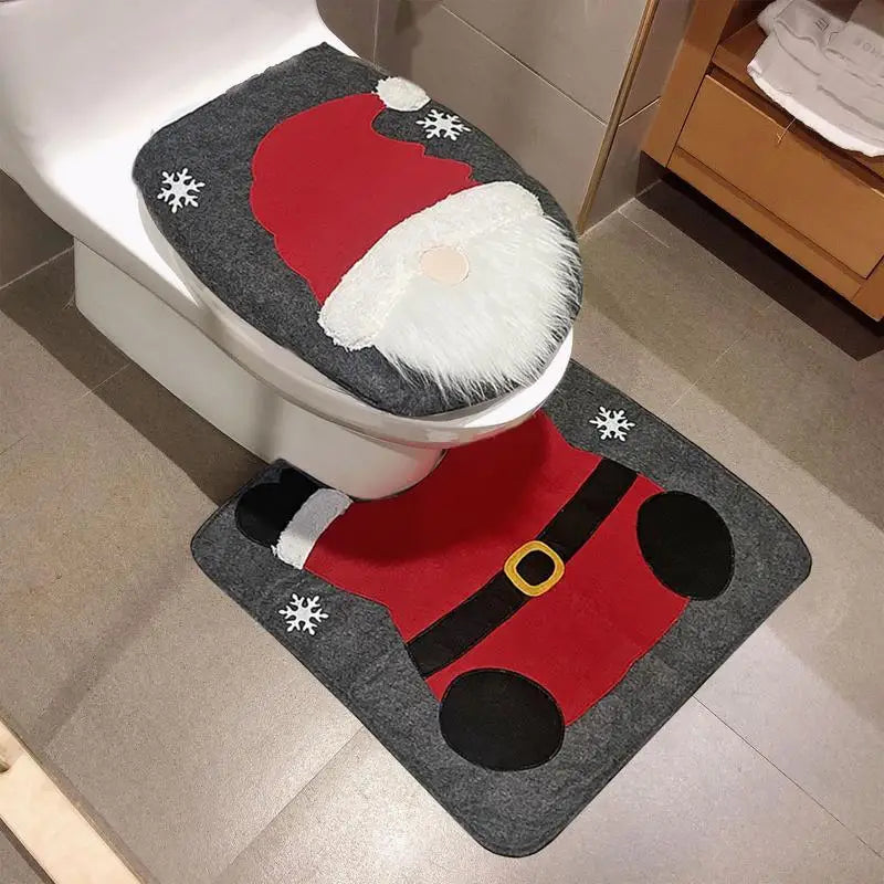 Capa de assento de vaso sanitário gnome de natal com tapete gnome absorvente de água capa de assento de vaso sanitário para natal conjunto de capa de assento de vaso sanitário à prova de poeira