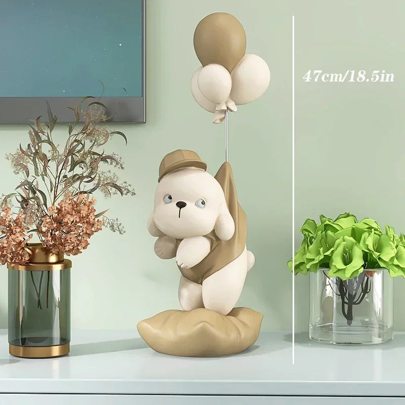 Decoração de casa criativa cão urso esculturas balão filhote de cachorro estátuas casa ornamento decorativo estatueta para armário tv sala estar decoração