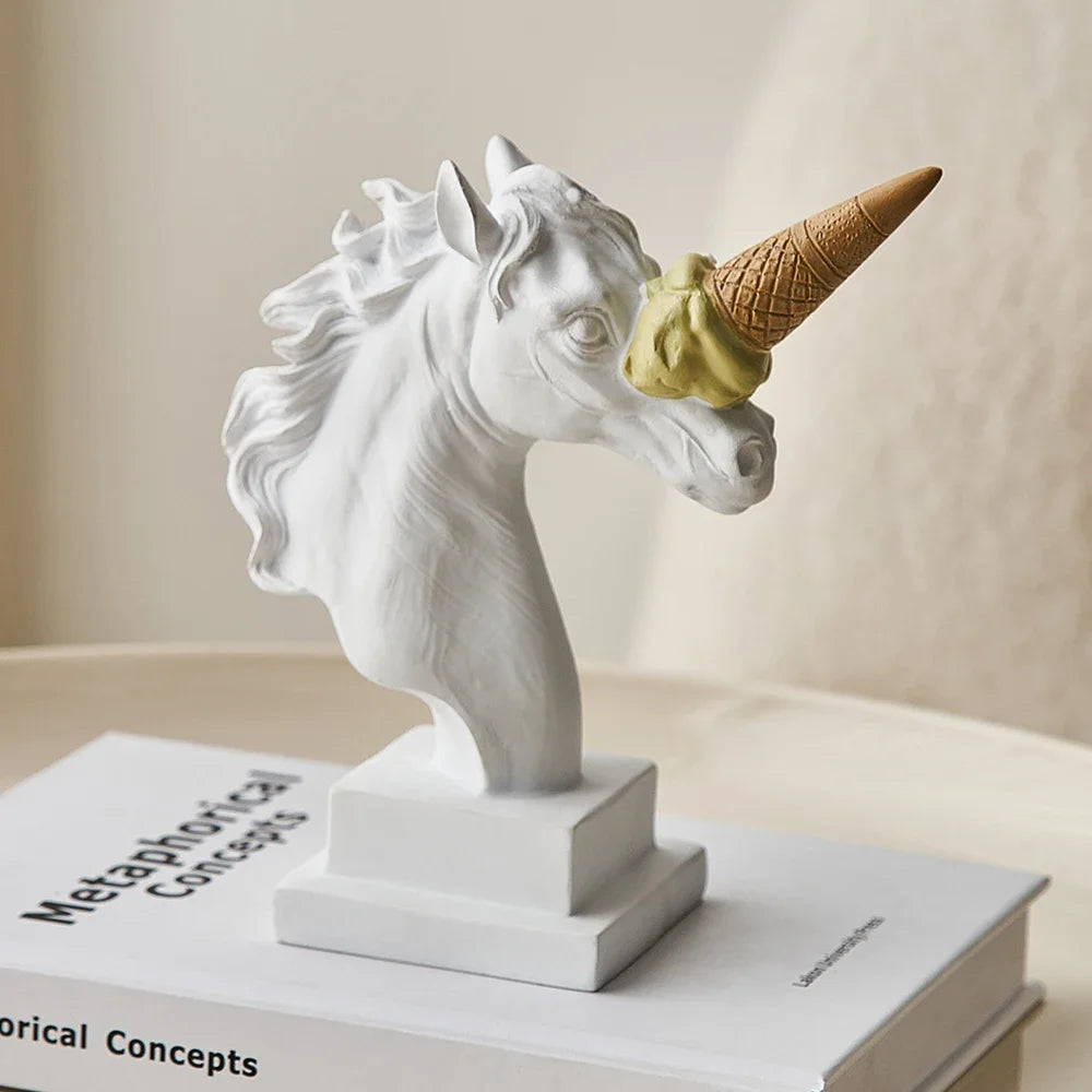Estilo moderno sorvete unicórnio escultura casa decoração de mesa estátua resina sala estar decoração interior estatueta ornamento presente