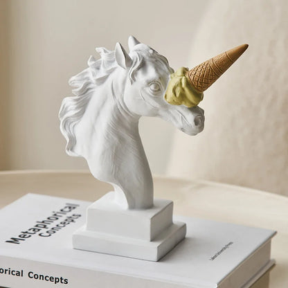 Estilo moderno sorvete unicórnio escultura casa decoração de mesa estátua resina sala estar decoração interior estatueta ornamento presente