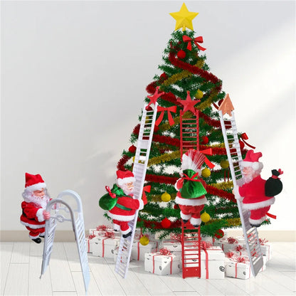 2024 papai noel boneca escada de escalada com música enfeites de árvore de natal decorações para casa 2023 navidad ano novo crianças presente