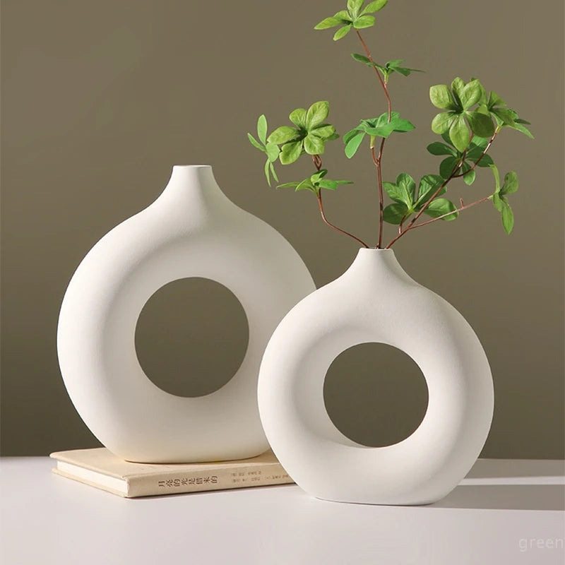 Vaso De Forma Criativa Donut,Vaso Decorativo Estilo INS Estilo Nórdico Vaso De Plástico,Material Cerâmico Da Imitação,Arranjo Floral Único Ramo Mesa De Jantar,Casa Sala De Estar Decoração