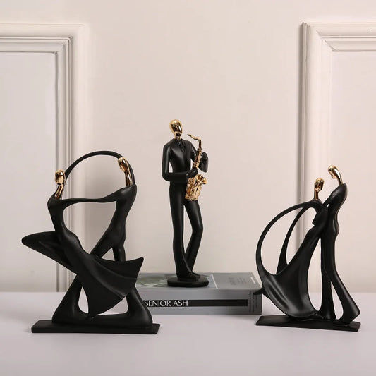 Abstrato Música Dança Escultura, Músico Figura Ornamento, Criativo Resina, Desktop, Jazz Band Personagens, Figurinhas Musicais