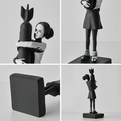 Novo bancosy abraçando bomba menina resina estátua escultura decoração para casa hugger abraçando bomba de paz menina acessórios sala estar decoração