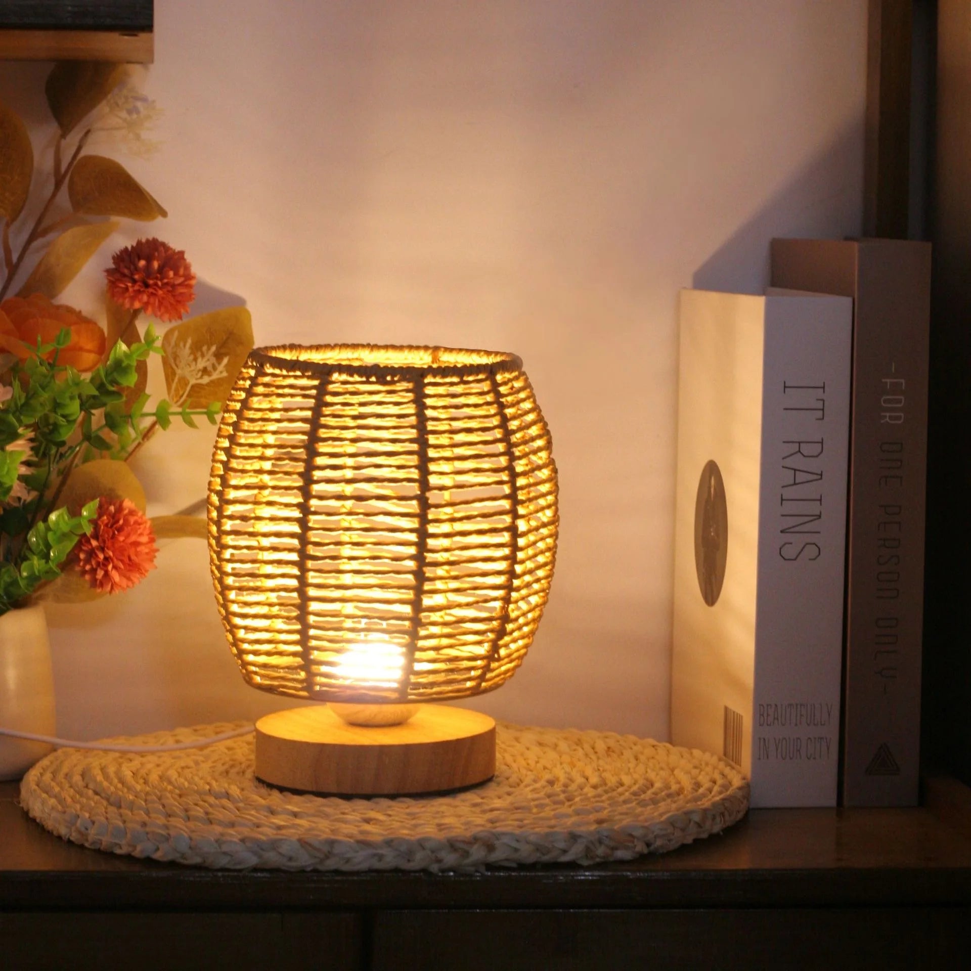 Criativo Hemp Rope Woven Desk Lamp, USB Powered, Adequado para Quartos de Cabeceira Salas e hotéis, 1Pc
