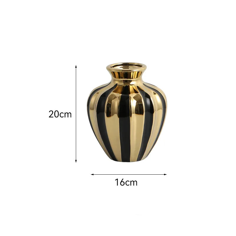 Vaso Cerâmico Luxo | Preto e Dourado com Estilo Elegante