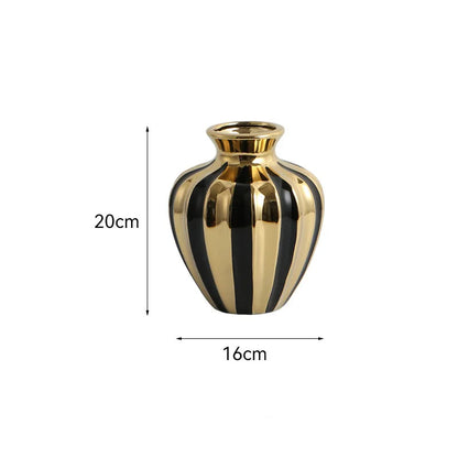 Vaso Cerâmico Luxo | Preto e Dourado com Estilo Elegante