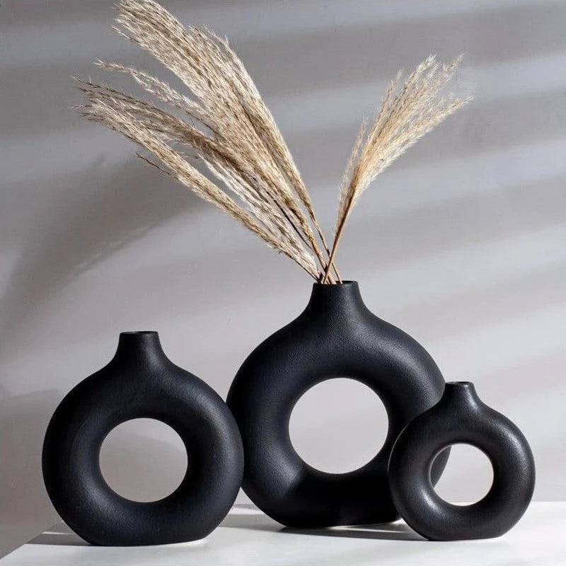 Vaso De Forma Criativa Donut,Vaso Decorativo Estilo INS Estilo Nórdico Vaso De Plástico,Material Cerâmico Da Imitação,Arranjo Floral Único Ramo Mesa De Jantar,Casa Sala De Estar Decoração