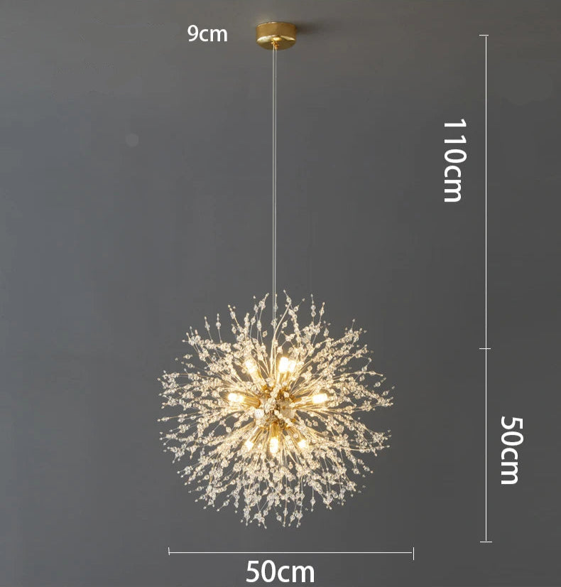 Céu moderno estrela bola de fogo pingente de cristal iluminação led dandelion restaurante, sala estar pingente, bar arte dinamarquês luminária