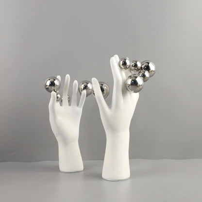 Figuras abstratas criativas escultura sala estética decoração bola dourada personagem decorativo mão palma artesanato decoração de mesa