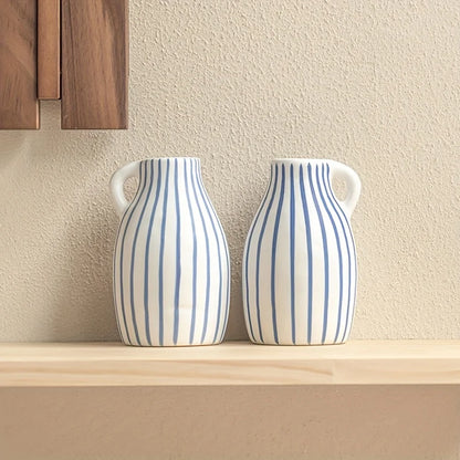 Vaso cerâmico listrado azul pintado à mão, peças de arranjo floral, salão de chá, sala de estar, armário de TV, decoração