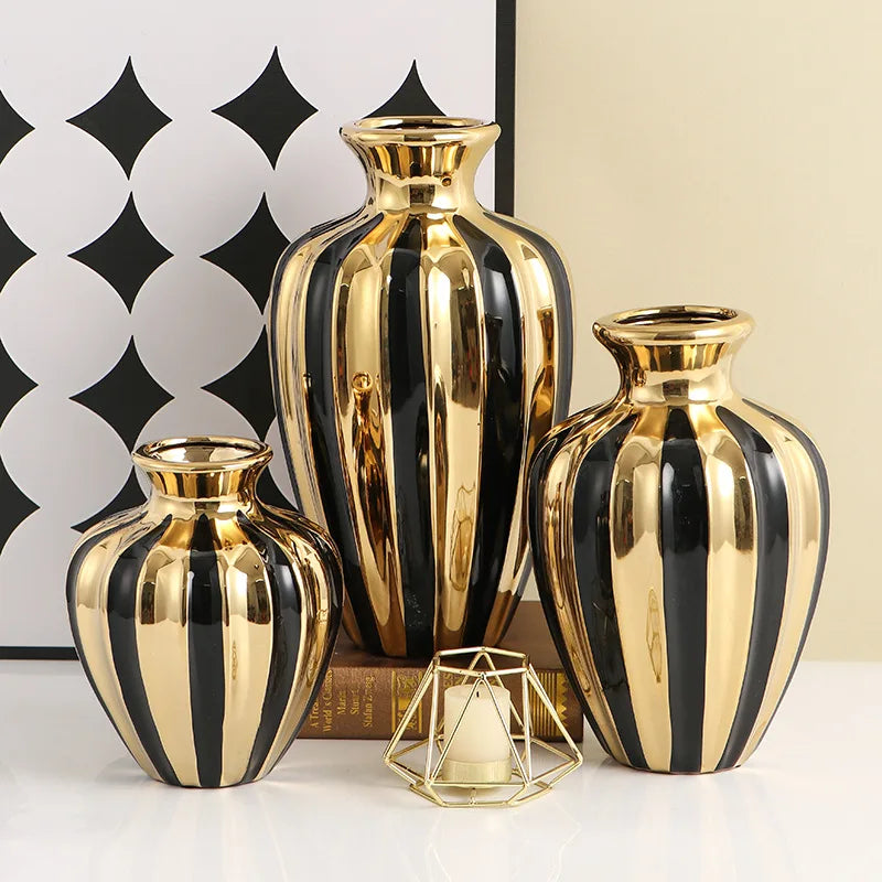 Luz de luxo pote cerâmica criativo sala estar vaso arranjo flor ornamentos frascos cerâmica mesa jantar decorações artesanato