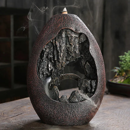 1pc, fumaça cachoeira backflow queimador de incenso criativo decoração para casa suporte de incenso portátil resina incensário montanha rio artesanato