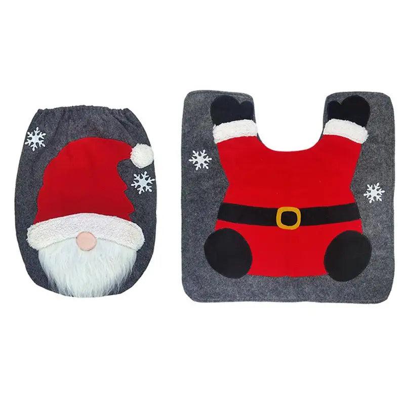 Capa de assento de vaso sanitário gnome de natal com tapete gnome absorvente de água capa de assento de vaso sanitário para natal conjunto de capa de assento de vaso sanitário à prova de poeira