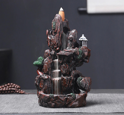 Multi estilo montanhas rio cachoeira queimador de incenso fonte backflow aroma fumaça incensário titular casa com 10 pçs cones incenso
