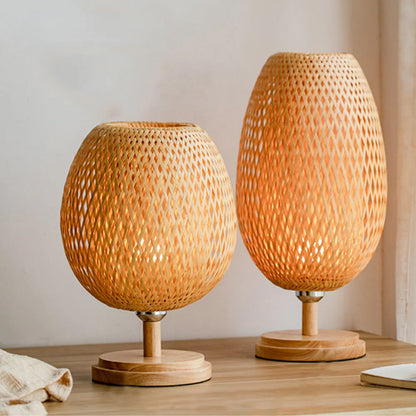 Candeeiro de mesa pequeno de vime, regulável contínuo ao lado da lâmpada, candeeiro de cabeceira de madeira de vime vintage, para quarto, sala de estar, mesa