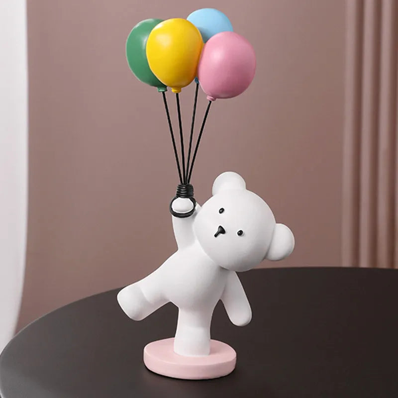 Nórdico Balão Urso Voador Coelho Resina Ornamentos, Home Decor Artesanato Estátua, Quarto das Crianças Figurinhas Escultura, Presente de Casamento