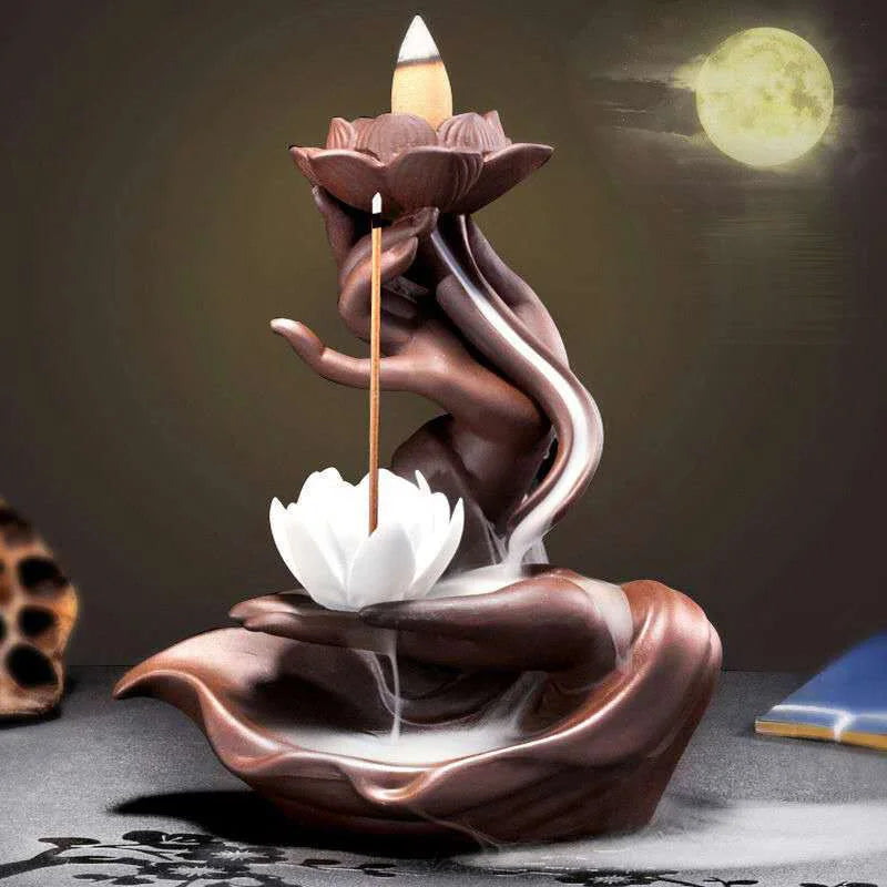 Criativo cerâmica roxo areia queimador de incenso zen budista mão backflow incensário lótus dragão forma fogão incenso decorações para casa